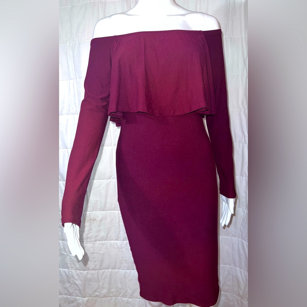 Fashion Nova Burgundy Off Shoulder Dress